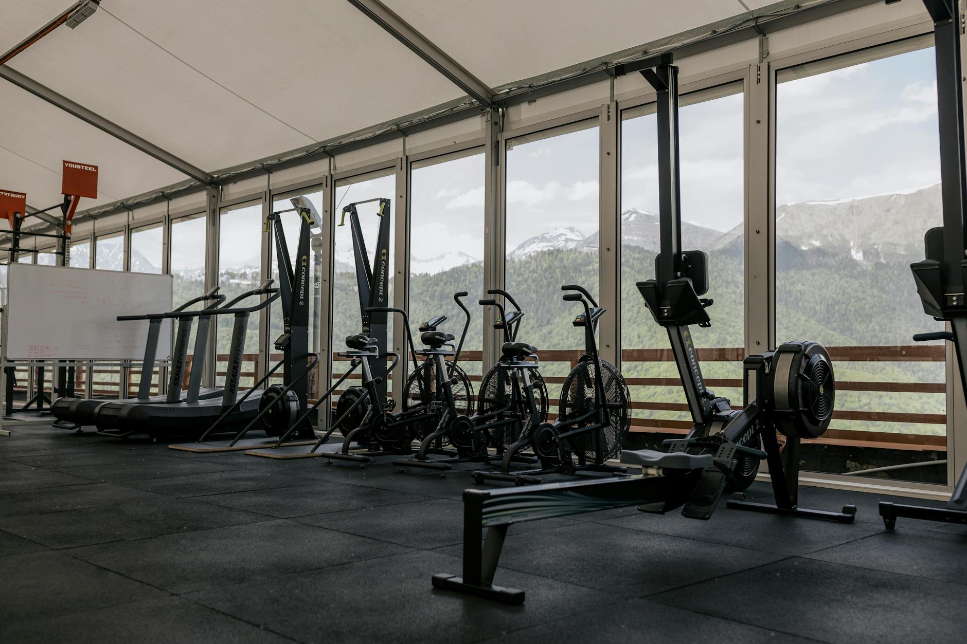 exercise equipments inside a gym